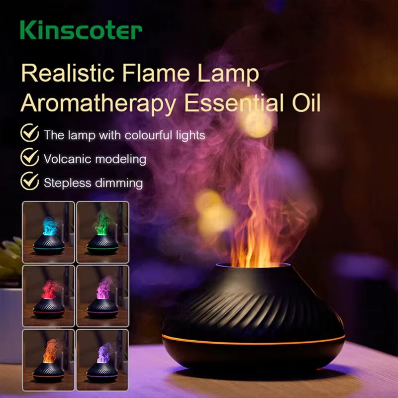 Volcanic Aroma Diffuser Essential Oil Lamp 130Ml USB Portable Air Humidifier with Color Flame Night Light