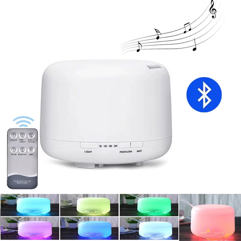 Ultrasonic Cool Mist Humidifier, Aroma Essential Oil Diffuser 7 Color Night Light with Bluetooth Music Speaker, Auto Shut Off
